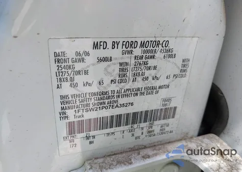 2007 Ford F-250 Lariat/Xl/Xlt from USA, damaged, VIN 1FTSW21P07EA35276